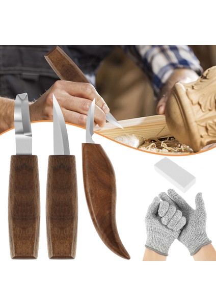 Set A 6 Adet Ağaç Işleme Oyma Araçları Kiti Eldiven Bileme Taş Vanadyum Çelik Ahşap Oyma Bıçağı Seti Taşınabilir Ahşap Oyma Bıçağı (Yurt Dışından)