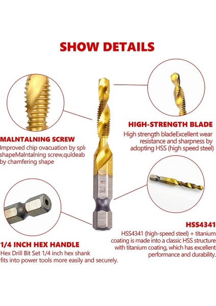 M4 Metrik Dişli Kılavuz Matkap Uçları Hss Yüksek Hız Çelik Matkap Uçları Seti M3 M4 M5 M6 M8 M10 Metal Ahşap Için Altıgen Saplı Vida Kılavuzu Dokunun Matkap (Yurt Dışından)