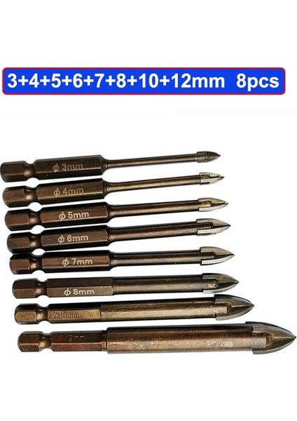 3 4 5 6 7 8 10 12MM Tungsten Karbür Cam Matkap Ucu Seti Alaşım Karbür Noktası 4 Kesme Kenarları ile Kiremit Cam Çapraz Mızrak Kafa Matkap Uçları (Yurt Dışından)