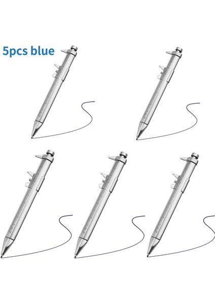 5 Adet Mavi Çok Fonksiyonlu Kumpas Kalem 0-100 Sürmeli Kumpas Rulo Tükenmez 1.0mm Plastik Öğrenci Kırtasiye Hediye Ölçme Aletleri (Yurt Dışından)