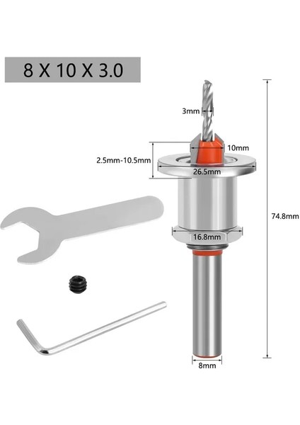 8X3.0X10MM 8mm Shank Hss Havşa Ağaç Işleme Yönlendirici Bit Freze Kesicisi Vida Extractor Remon Yıkım Ahşap Delme Çekirdek Matkap Uçları (Yurt Dışından)