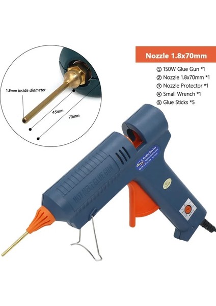 Meme 1.8X70MM Ingiltere 150W Sıcak Tutkal Tabancası Ayarlanabilir Sıcaklık Uzun Bakır Meme Isıtıcı Namlu Çapı 11MM Tutkal Sopa Zanaat Onarım Aracı (Yurt Dışından)