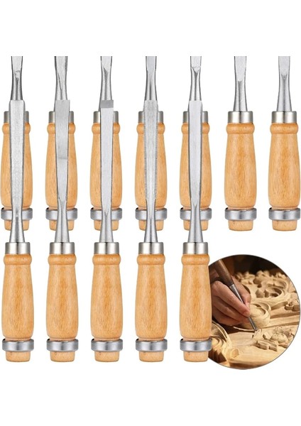 12PC-B 24 Adet Ahşap Oyma Keski Seti Ahşap Oyma Kiti Dahil Küçük ve Büyük Boy Ahşap Oymacı Seti (Yurt Dışından)