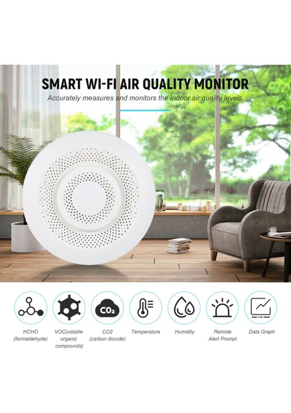 Wifi Versiyonu Akıllı Zigbee Hava Kalitesi Monitörü Iç Mekan Hava Kalitesi Ölçer, Uygulama Alarmı ve Formaldehit Voc Co2 Test Cihazını Test Etmek Için Veri Kaydedici (Yurt Dışından)