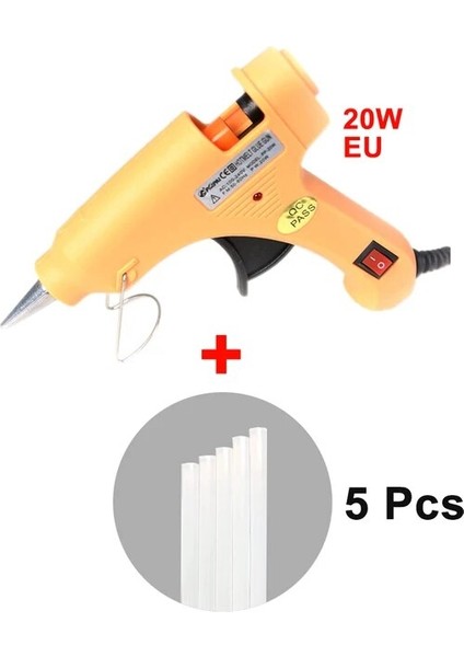 Sarı Tutkal Tabancası Seti 20W, Ab 20W Mini Endüstriyel Tabancalar Sıcak Tutkal Tabancası Isı Sıcaklığı Termo Elektrikli Tamir Taşınabilir Aletler 5pcs 7mm Tutkal Çubukları ile (Yurt Dışından)