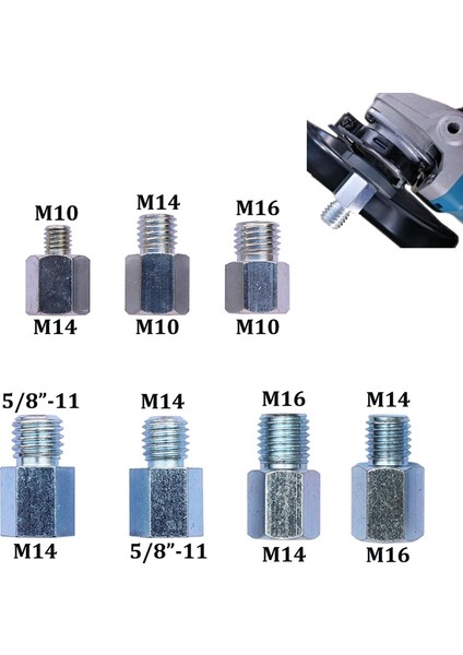 M16 M14 M10'DAN M14'E M16 M14'TEN 5/8-11'e Veya 5/8-11'den M14'E Adaptör Farklı Iplik Elmas Karot Uçları Matkap Taşlama Kesici Açılı Taşlama Için (Yurt Dışından)