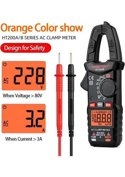 HT200A Otomatik Aralığı Habotest Akım Kelepçesi Poke Metre Multimetre Amper Kapasite Pense Ampermetre Ac Dc 600 V 2000 Sayım Test Cihazı Pinza Amperimetrica (Yurt Dışından) indirimleri