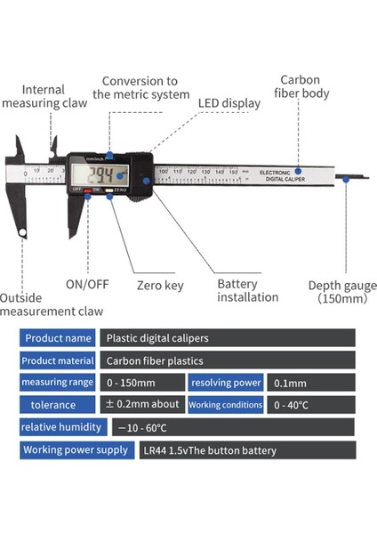150MM Plastik Luxıanzı 150 mm Sürmeli Kumpas Yüksek Hassasiyetli Plastik LCD Dijital Kumpas Ölçü Iç Dış Çap Derinlik Ölçme Araçları (Yurt Dışından) modelleri