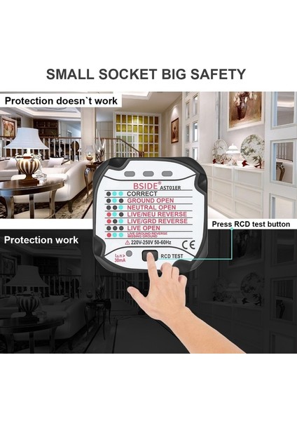 AST01 LED Göstergesi Ab Fişi Test Soketi Sıfır Hat Soketi Bsıde AST01 Elektrik Soketi Test Cihazı Rcd Gfcı Test Çıkışı Topraklama Fişi Polarite Faz Kablo Kontrolü (Yurt Dışından)