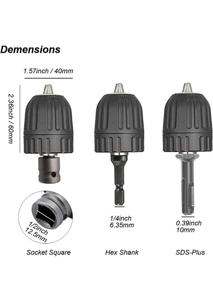 Chuck Soket Dişi 0.8-10MM Anahtarsız Matkap Chuck Dönüştürücü Hex Shank Sds Plus Soket Kare Femal Adaptör Darbeli Elektrikli Sürücü / Anahtar / Çekiç (Yurt Dışından) modelleri
