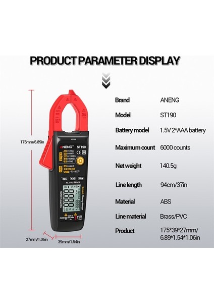 ST190 Kırmızı Aneng KT87N Mini Dijital Pens Metre Ac/dc Gerilim Ac Akım 600 V True Rms Multimetre Kapasite Elektrik Megger Test Cihazı (Yurt Dışından)