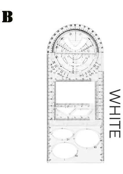 Beyaz (Tip B) Çok Fonksiyonlu Geometrik Cetveller Geometrik Çizim Şablonu Ölçüm Cetveli Springhall Açısı ve Daire Oluşturucu Çizim Cetveli (Yurt Dışından)