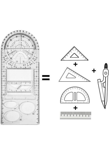 Beyaz (Tip B) Çok Fonksiyonlu Geometrik Cetveller Geometrik Çizim Şablonu Ölçüm Cetveli Springhall Açısı ve Daire Oluşturucu Çizim Cetveli (Yurt Dışından) modelleri