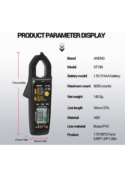 Siyah Aneng KT87N Mini Dijital Pens Metre Ac/dc Gerilim Ac Akım 600 V True Rms Multimetre Kapasite Elektrik Megger Test Cihazı (Yurt Dışından)