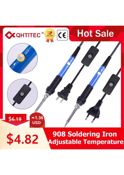 Siyah 60W 220V, Ab Qh Yeni Elektrikli Havya Ayarlanabilir Sıcaklık Anahtarı ile 60W 80W 220V 110V Kaynak Lehim Rework Istasyonu Tamir Araçları (Yurt Dışından) fiyatları