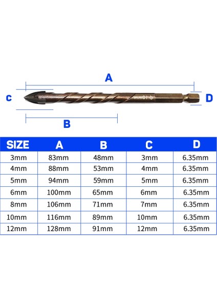 Brown3 4 5 6 8 10 12 3-12MM Çapraz Hex Kiremit Matkap Uçları Seti Cam Seramik Beton Delik Açıcı Tuğla Sert Alaşım Üçgen Bit Ağaç Işleme Aleti Kiti (Yurt Dışından)