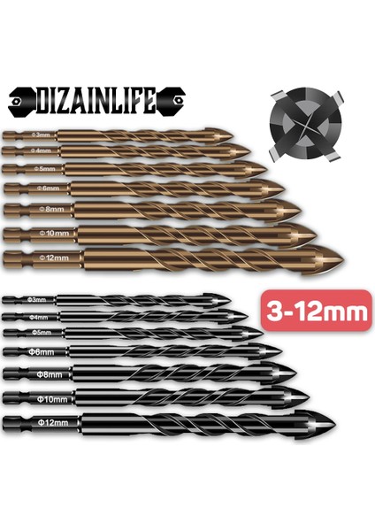 Brown3 4 5 6 8 10 12 3-12MM Çapraz Hex Kiremit Matkap Uçları Seti Cam Seramik Beton Delik Açıcı Tuğla Sert Alaşım Üçgen Bit Ağaç Işleme Aleti Kiti (Yurt Dışından)