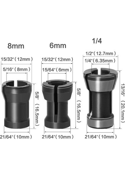 1 Adet 6.35MM 1 Adet/3 Adet Yüksek Hassasiyetli Adaptör Pens 8mm 6.35MM 6mm Collet Chuck Gravür Kırpma Makinesi Yönlendirici Freze Kesicisi Aksesuarları (Yurt Dışından)