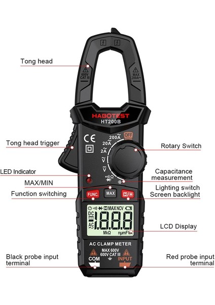 HT200A 2000 Sayım Dijital Pens Metre Ac Akım HT200A/B Ampermetre Araba Amp Hz Kapasite Ncv Ohm Gerilim Test Cihazı Elektrik Aletleri (Yurt Dışından) fırsatları