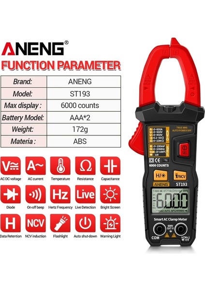 ST193 Aneng ST193 Pens Metre Yüksek Hassasiyetli True Rms Dijital 6000 Sayım Multimetre Ac/dc Akım Voltmetre Otomatik Aralığı Test Cihazı (Yurt Dışından) modelleri