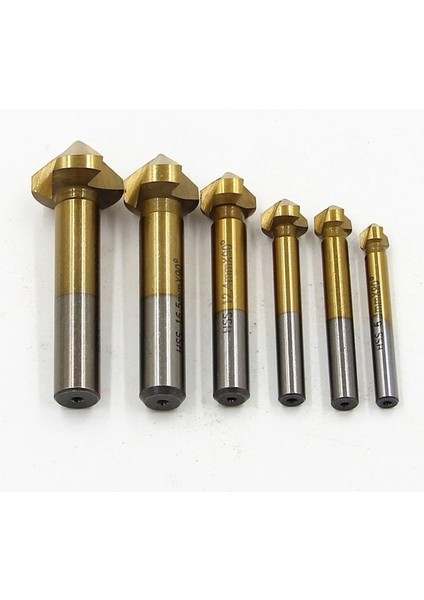 6 Adet Altın 6 Adet 6.3-20.5mm Pah Kırma Uçlu Freze Kesici 3 Flüt Yuvarlak Sap 90 Derece Hss Havşa Çapak Alma Konik Matkap Ucu (Yurt Dışından)