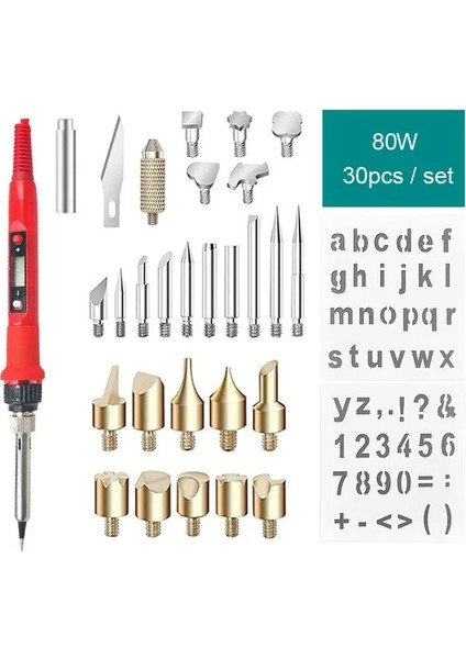 3-Brülör 30 Adet-R Abd 80W Profesyonel Pyrography Kalem Seti Pyrograph Ahşap Brülör Ayarlanabilir Havya Seti LCD Kaynak Makinesi Dıy Elektrikli Aletler (Yurt Dışından)