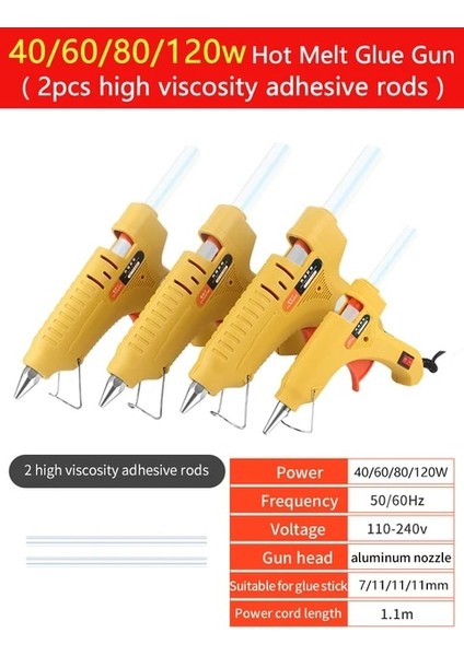 Bir Set 1 120W,CN Luxıanzı 40W/60W/80W/120W Sıcak Tutkal Tabancası Seti 7/11MM Tutkal Çubukları Yüksek Sıcaklık Elektrikli Isıtıcı Tamir Dıy Aracı Mini Tabancalar (Yurt Dışından)