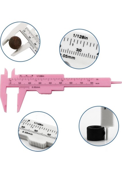 Gül Kırmızı 0-80MM Sürmeli Kumpaslar Plastik Takı Ölçüm Sergi Hediye Çift Ölçekli Cetvel Sürgülü Kumpas Ölçer Ölçü Aracı (Yurt Dışından)