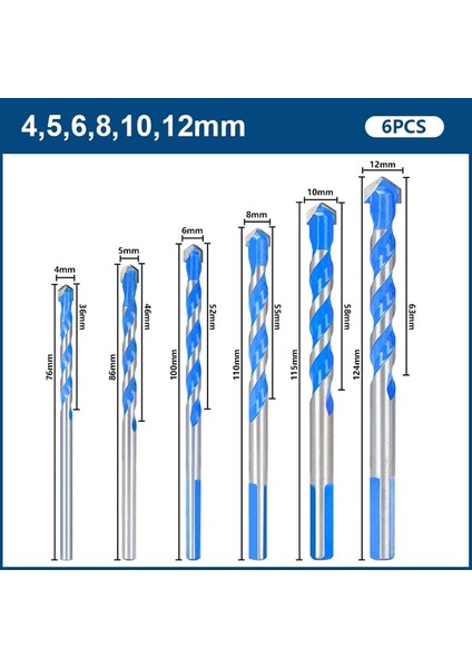6 Adet 4-12MM Xcan Matkap Ucu 3 4 5 6 8 10 12MM Cam Matkap Ucu Üçgen Bit Seramik Karo Beton Tuğla Ahşap Delik Delme Kesici Matkap Ucu (Yurt Dışından)