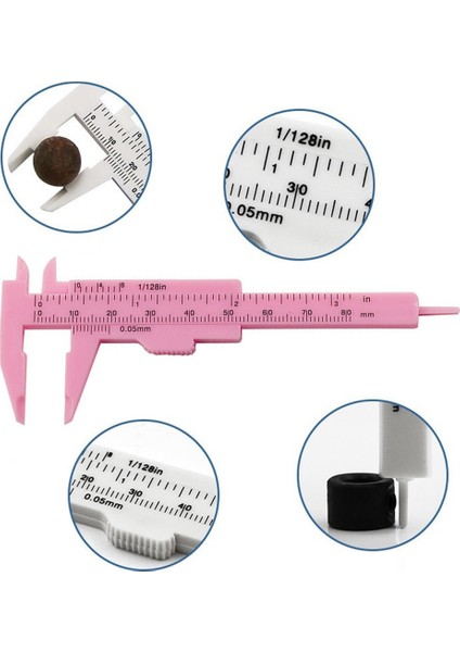 Gül Kırmızı 0-80MM Sürgülü Sürmeli Kumpas Plastik Ölçer Kumpas Çift Ölçekli Cetvel Takı Ölçüm Okul Öğrenci Ölçme Aracı (Yurt Dışından)