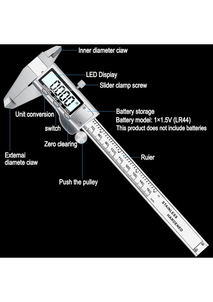 Kutulu Kaliper 0-150MM Sürmeli Kumpas Ölçer Paslanmaz Çelik Dijital LCD Sürmeli Elektronik Mikrometre Ölçme Aracı Enstrüman Pakometre (Yurt Dışından)