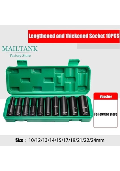10-24 Lokma Seti 1/2 Inç Sürücü 6 Noktalı Darbeli Lokma Seti 10 Parçalı Metrik Boyutlar 10-24MM Karbon Çelik Darbeli Lokma Seti, Saklama Kutulu (Yurt Dışından)