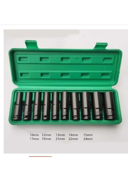 10-24 Lokma Seti 1/2 Inç Sürücü 6 Noktalı Darbeli Lokma Seti 10 Parçalı Metrik Boyutlar 10-24MM Karbon Çelik Darbeli Lokma Seti, Saklama Kutulu (Yurt Dışından)