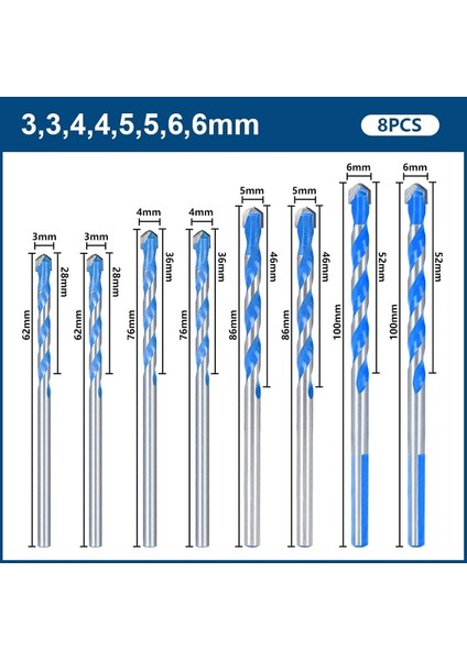 8 Adet 3-6mm Xcan Matkap Ucu 3 4 5 6 8 10 12MM Cam Matkap Ucu Üçgen Bit Seramik Karo Beton Tuğla Ahşap Delik Delme Kesici Matkap Ucu (Yurt Dışından)