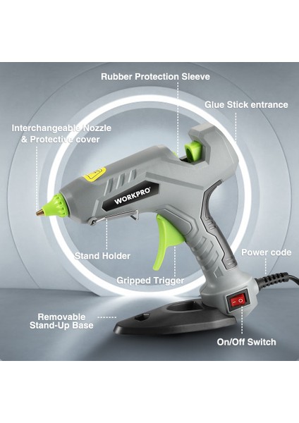 W099033A 60W, Ab Workkro 60W Sıcak Tutkal Tabancası Hızlı Ön Isıtma Isı Aracı ile 20PC Tutkal Çubuğu 10CM Ev Dıy Ev Aletleri El Sanatları Araçları (Yurt Dışından) indirimleri