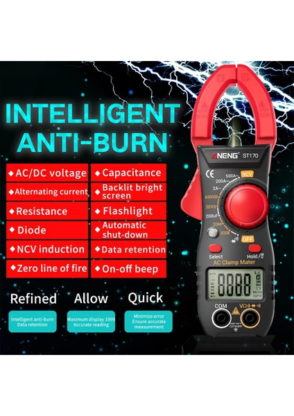 ST170 Siyah Dijital Pens Metre Dc/ac Akım Arka Işık Multimetre Ampermetre 0-600 V Gerilim Test Cihazı Araba Amp Hz Kapasite Ncv Ohm Test Cihazı (Yurt Dışından)