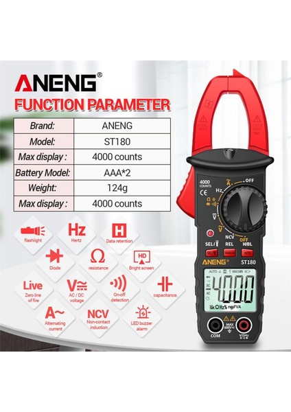 Siyah ST180 Kelepçe Multimetre Dijital 4000 Sayım Ac/dc Akım Kelepçesi Ampermetre Gerilim Test Cihazı Araba Amp Hz Kapasite Ncv Ohm Test Cihazı (Yurt Dışından) fiyatları