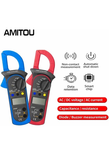Kırmızı Amıtou ST201 Dijital Profesyonel Otomatik Gerilim Test Cihazı 1999 Sayım Kelepçe Multimetre Elektrik Akımı Ampermetre Acdc Sıcaklık Kapasitör (Yurt Dışından)