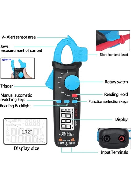 ACM81-BLUE Bsıde ACM81 Dijital Multimetre Terminali Otomatik Ölçüm Aralığı Trms 1ma Doğruluk 200A Dc Ac Voltmetre Ohmmetre (Yurt Dışından) indirimleri