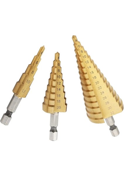 4-12MM Adım Matkap Ucu Seti Ahşap Titanyum Kaplamalı Sert Metal Yumruk Delik Kesici Ağaç Işleme Araçları Kademeli Matkaplar 32MM Hex Koni Uçları Kiti (Yurt Dışından) fiyatları