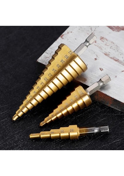 4-12MM Adım Matkap Ucu Seti Ahşap Titanyum Kaplamalı Sert Metal Yumruk Delik Kesici Ağaç Işleme Araçları Kademeli Matkaplar 32MM Hex Koni Uçları Kiti (Yurt Dışından) fırsatları