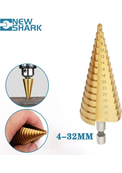 4-12MM Adım Matkap Ucu Seti Ahşap Titanyum Kaplamalı Sert Metal Yumruk Delik Kesici Ağaç Işleme Araçları Kademeli Matkaplar 32MM Hex Koni Uçları Kiti (Yurt Dışından) indirimleri