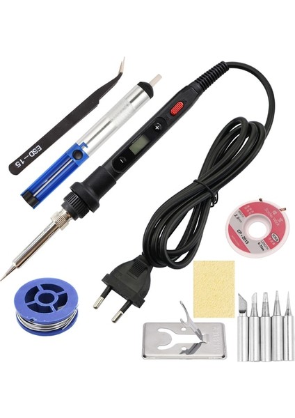 Siyah Set-3 220V Eu Fiş Ayarlanabilir Sıcaklık Anahtarlı Elektrikli Havya 80W Dijital Ekran 220V Kaynak Aleti Lehim Sökme Pompası Tamir Aletleri (Yurt Dışından)