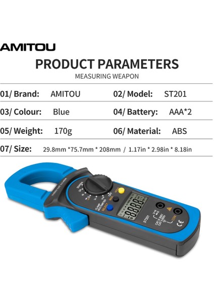 ST201 Mavi Amıtou ST201 Dijital Pens Metre Multimetre Direnç Ohm Transistör Test Cihazları Elektrikçi Için Ac/dc Voltmetre Akım Test Cihazı (Yurt Dışından)