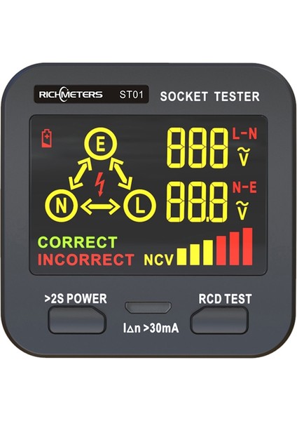 ST02 Au Fiş Dijital Priz Test Cihazı Ac Gerilim Testi Topraklama Sıfır Elektrik Devre Kesici Bulucu Hat Fişi Polarite Faz Pro Ab/abd/ingiltere Gfcı (Yurt Dışından)
