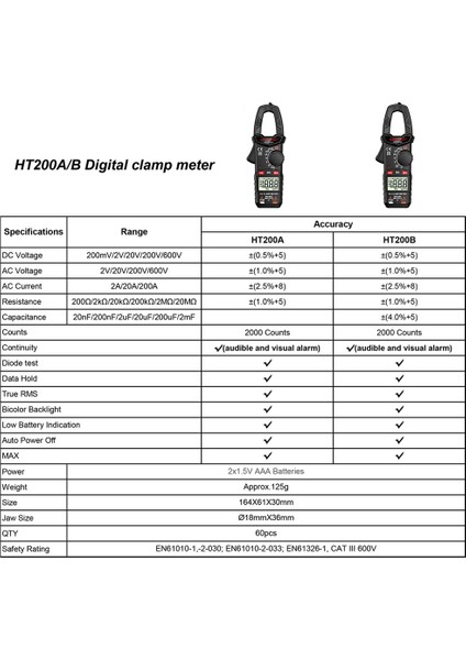 HT200A 2000 Sayım Ampermetre Ac Akım HT200A/B Voltmetre Araba Amp Hz Kapasite Ncv Ohm Süreklilik Frekansı Arka Işık Elektrikçi Araçları (Yurt Dışından) fiyatları