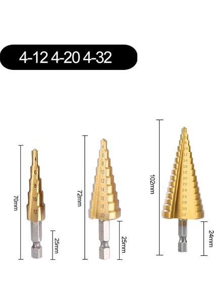 Altın 3pcs Çanta L 4-20MM 4-12MM 4-32MM Adım Matkap Ucu Kalemtıraş Metal Matkap Uçları Seti Sahne Çok Fonksiyonlu Kademeli Sondaj Konik Ağaç Işleme (Yurt Dışından) indirimleri
