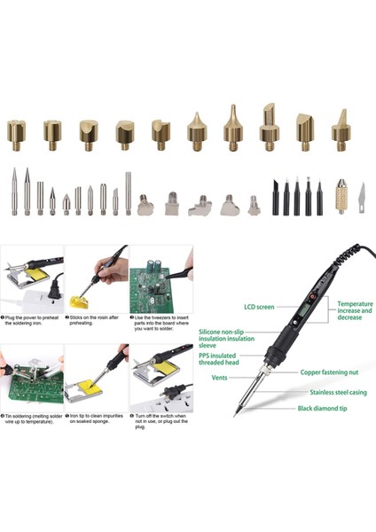 908S-33 80W 220V, Ab Jcd 44 Adet Elektrikli Havya Ahşap Yakma Kiti Lehimleme Ağaç Yakma Kabartma Oyma Pyrography Kalem Seti Lehimleme Ipuçları (Yurt Dışından)
