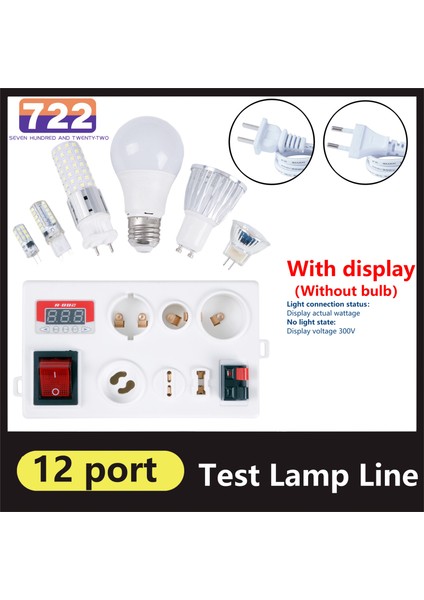 Hiçbir EKRAN-12PORT Ab Fişi LED Lamba Ampul Test Cihazı Manuel Ayar Gerilimi Düşmeye Dayanıklı Işık Test Kutusu, E27 B22 E14 Lamba Ampul Için LED Ekran ile (Yurt Dışından)