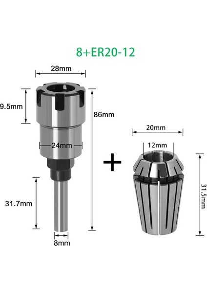 8 ER20-12 1/4 "8mm 1/2" Shank Er Yönlendirici Bit Uzatma Çubuğu Pens Oyma Makinesi Uzatma Freze Kesici Ahşap (Yurt Dışından)